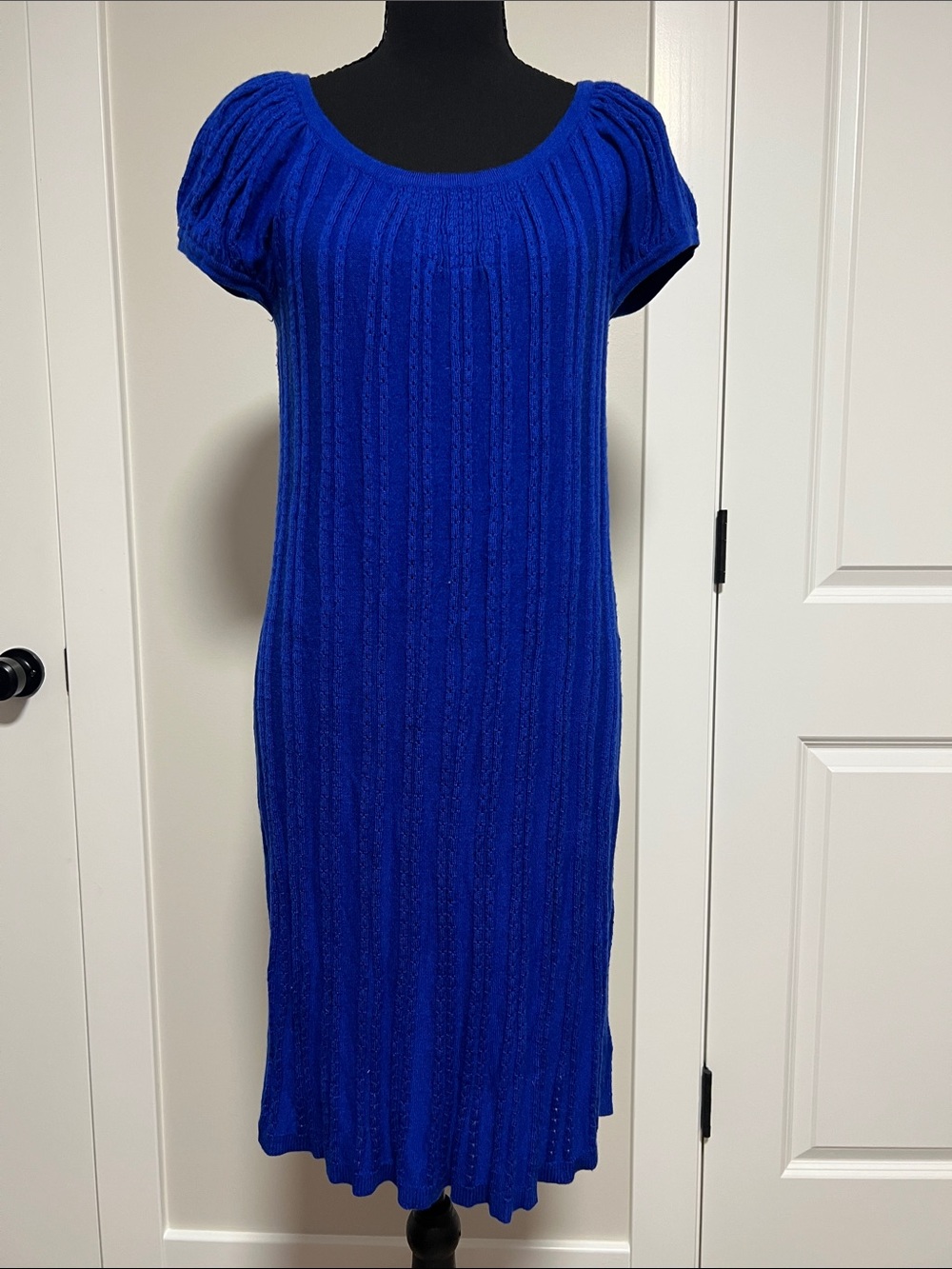 Blue Knit Scoop Neck Women’s Dress